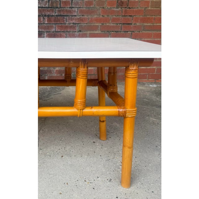 Wood Mid - Century John Wisner for Ficks Reed Style Rattan Side Tables - A Pair For Sale - Image 7 of 8