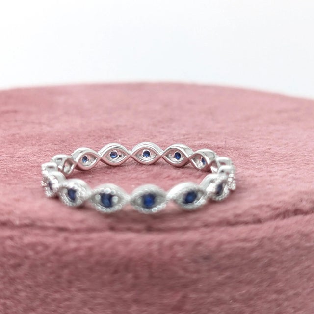 Blue Sapphire Eternity Band Ring in Solid 14K White Gold For Sale In Columbus - Image 6 of 7