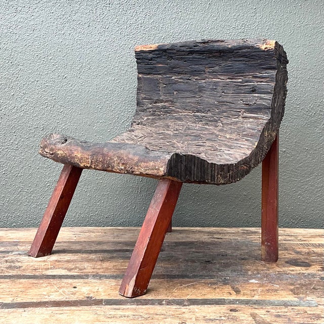 Vintage Primitive Wood Slab Chair For Sale - Image 9 of 12