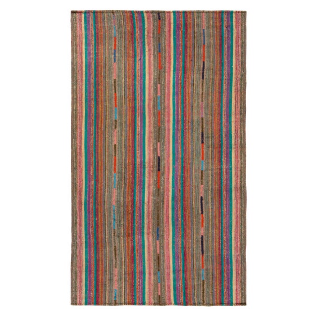 Textile 1950s Vintage Chaput Kilim Rug in Multicolor Striped Patterns, Polychromatic For Sale - Image 7 of 7