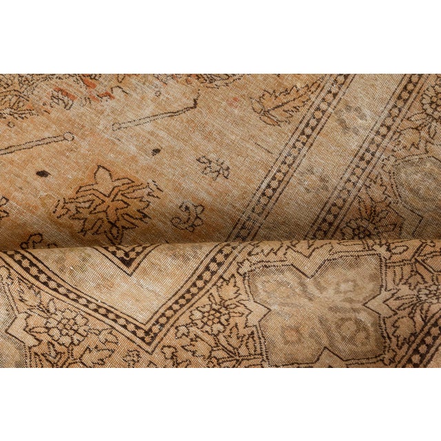 19th Century Authentic 19th Century Indian Amritsar Beige Brown Handmade Wool Rug For Sale - Image 5 of 9