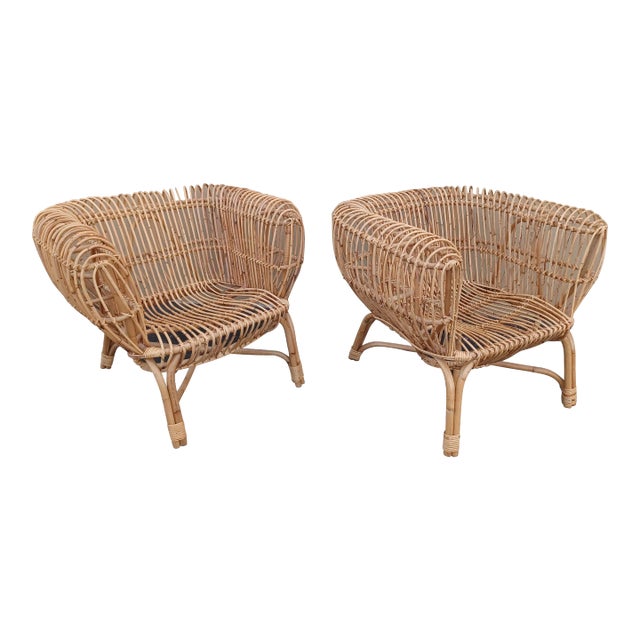 Vintage Franco Albini Style Rattan Chairs For Sale
