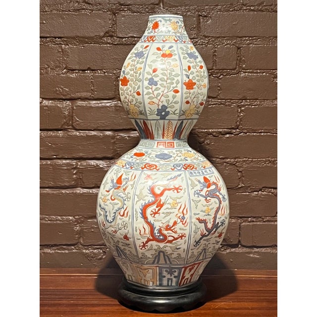 Vintage 23" Chinese Wucai Octagonal Double Gourd Dragon Vase Jiajing Mark For Sale - Image 4 of 6