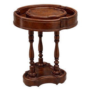 Vintage Gentleman’s Smoking Table With Gallery Tray Top and Cigar Rest Compartments – Turned Pedestal Base For Sale