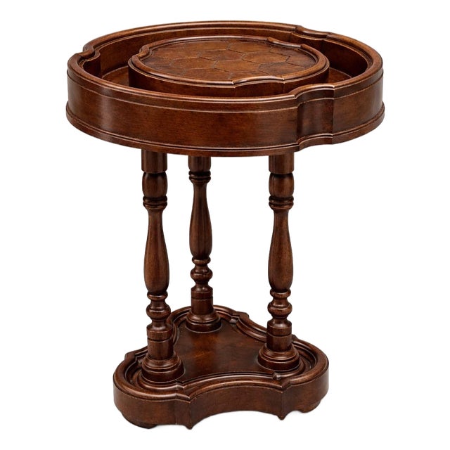 Vintage Gentleman’s Smoking Table With Gallery Tray Top and Cigar Rest Compartments – Turned Pedestal Base For Sale