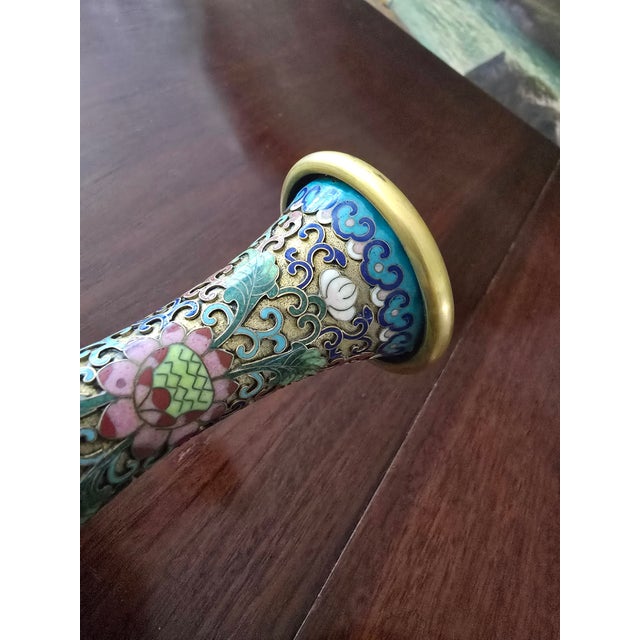 Metal Vintage Chinese Mid Century Museum Pr Cloisonne Vases For Sale - Image 7 of 12