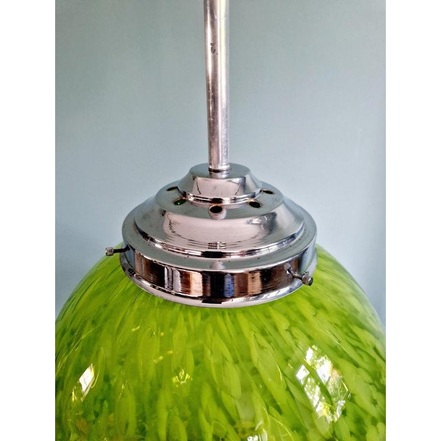Metal Large Mid-Century Modern Pendant Light in Green and White Speckled Glass, 1940s For Sale - Image 7 of 11