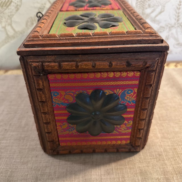 Vintage Wood, Fabric, and Metal Jewelry Storage Box India For Sale - Image 10 of 11