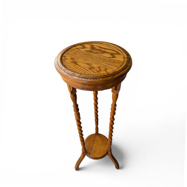 Vintage Solid Oak Barley-Twist Plant Stand For Sale - Image 14 of 16