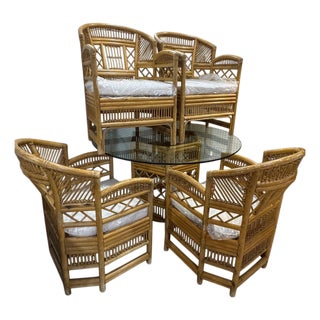 Vintage Brighton Pavilion Style Rattan Dining Set With Glass Table & 4 Chairs For Sale