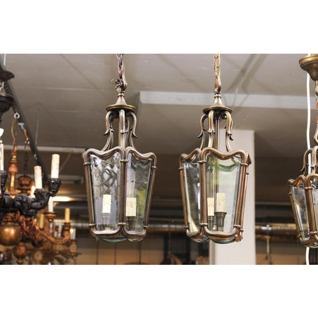 Bronze 1940s Patinated Bronze Lanterns With Beveled Glass, France - a Pair For Sale - Image 8 of 12