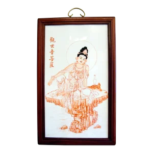 Early 20th Century Chinese Framed Porcelain Kuan Yin Plaque