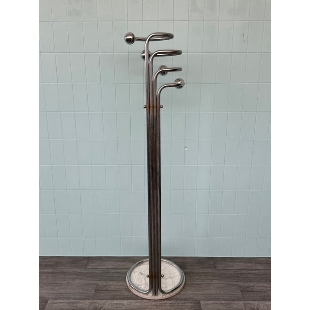 Vintage Italian Coat Hanger in Chromed Steel and Marble Base, 1970s For Sale - Image 3 of 14