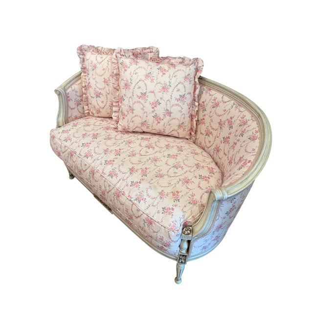 This is a late 20th century settee, originally by Lewis Pittman but has been newly reupholstered with LoveShackFancy...