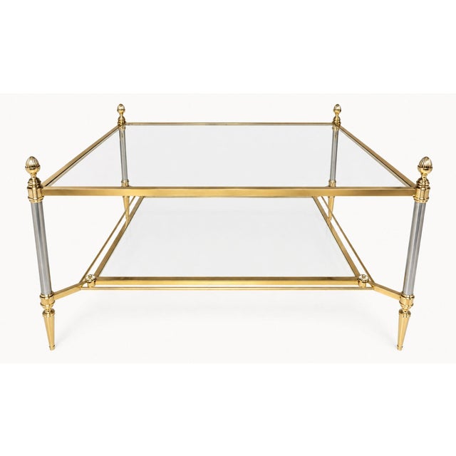 Hollywood Regency Mid-Century Maison Jansen Brass and Brushed Chrome Two-Tier Coffee Table, France, Circa 1940 For Sale - Image 3 of 8