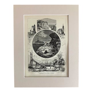 Antique 1874 Wood Engraving, "Portsmouth and Isles of Shoals" NH in 11x14 Mat For Sale