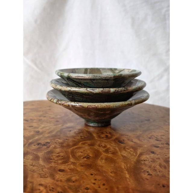 Vintage Modernist Abstract Hand-Thrown Ceramic Bowls, 1990s, Set of 3 For Sale - Image 11 of 13