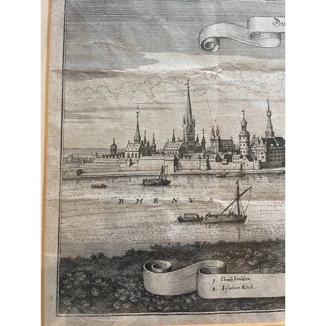 Sculpture Materials Antique Engraving of Düsseldorf Rhine River by Matthäus Merian the Elder From Topographia Germanaie 1647 For Sale - Image 7 of 10