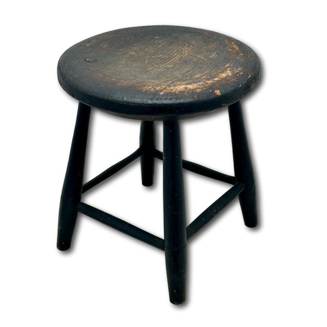Very Nice Hand Made Antique American Primitive Pine Wood Footstool With Excellent Original Old Black Paint For Sale - Image 10 of 18