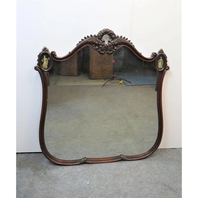 French Figural Painted & Carved Walnut Mirror For Sale - Image 4 of 4