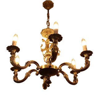 Antique Polished Brass Chandelier For Sale
