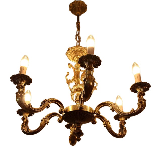 Antique Polished Brass Chandelier For Sale