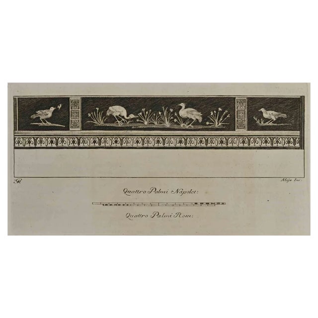 Luigi Aloja, Still Life Fresco with Birds, Etching, 18th Century For Sale