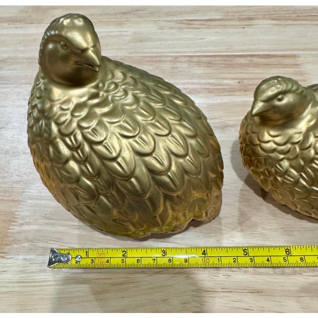 Vintage Japanese Kutani Gold Ceramic Quail Figurine Mid Century Japan MCM, Set of 2 For Sale - Image 11 of 11