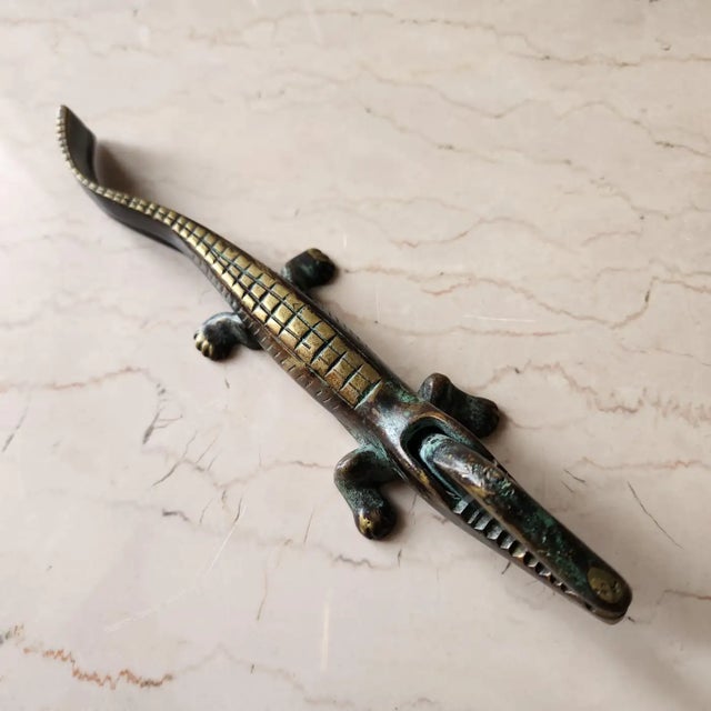 1950s European Bronze Crocodile Nutcracker attributed Walter Bosse in the style of Carl Auböck 7x 1.5 w x 1.5 d Original...