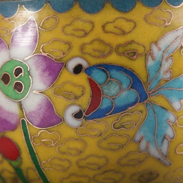 Vintage Cloisonné Enamel Bowl With Lotus and Duck Motif For Sale - Image 9 of 9