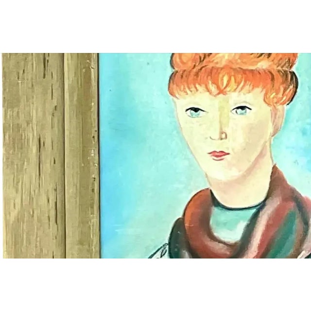 Vintage Boho Original Oil Portrait of Woman For Sale - Image 13 of 14