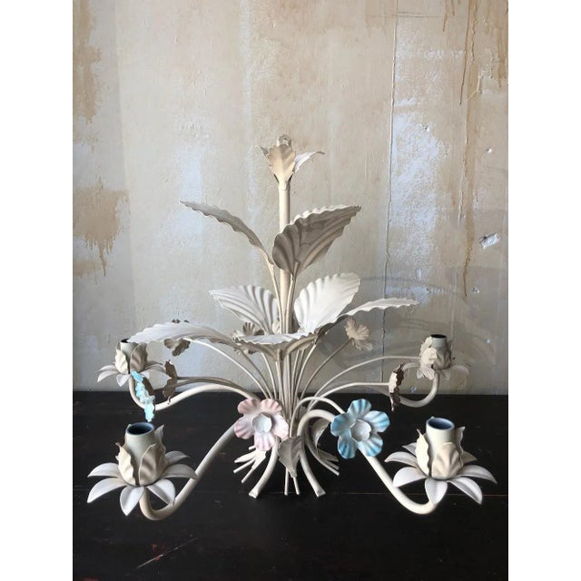 Vintage Italian Tole Chandelier - Blue and Pink For Sale In Kansas City - Image 6 of 9