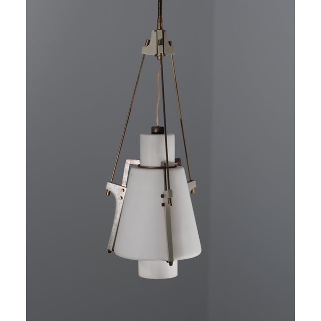 Vintage Italian Pendant Lamp in Opaline Glass and Lacquered Wood, 1950s For Sale - Image 14 of 15