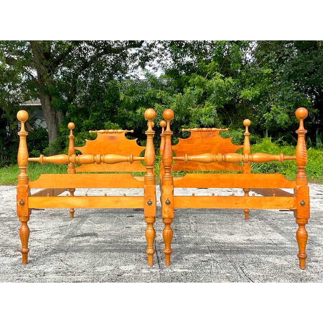 Vintage Boho Tiger Maple Four Poster Twin Beds a Pair Chairish