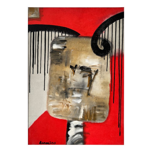 Philippe Zanolino, Red Abstract Composition, 1990s, Oil on Canvas For Sale