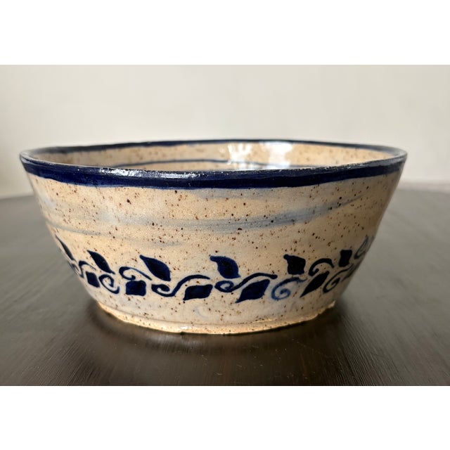 Hand-Painted Studio Pottery Bowl With Cobalt Botanical Design For Sale In New York - Image 6 of 10