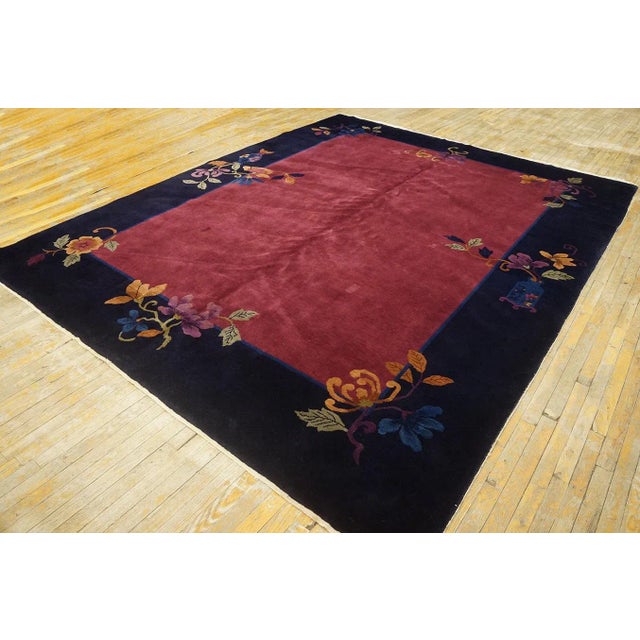 1920s Chinese Art Deco Carpet ( 9' x 11'3" - 274 x 343 ) Antique Chinese – Art Deco Room Size Wool Blue Navy, Red / Rust...