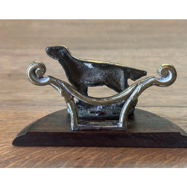 Vintage English Brass Hunting Dog Letter Rack on Wood Base For Sale - Image 4 of 5