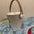 Rustic Vintage Ceramic Pretzel Bucket Wicker Handle Mid Century Bavarian Snack Bowl For Sale - Image 3 of 5