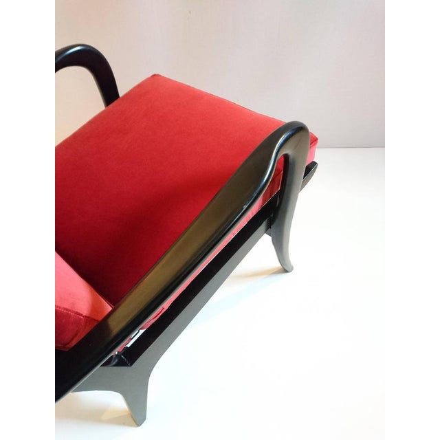 Mid-Century Wingback Armchair in Red Velvet and Blackened Wood, 1950s For Sale - Image 6 of 10