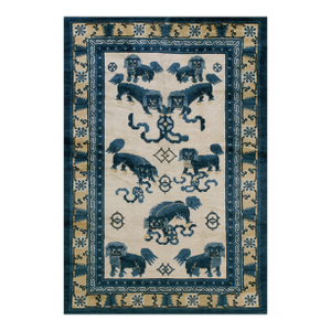 Wonderful White Ivory With Animalia Pattern Antique Chinese Ningxia Rug