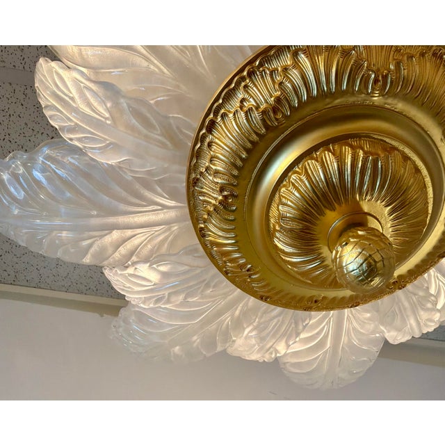 Myran Allan Luxury Lighting Vintage Italian Satin Glass and Gold Semi Flush Mount/Chandelier For Sale In Atlanta - Image 6 of 7