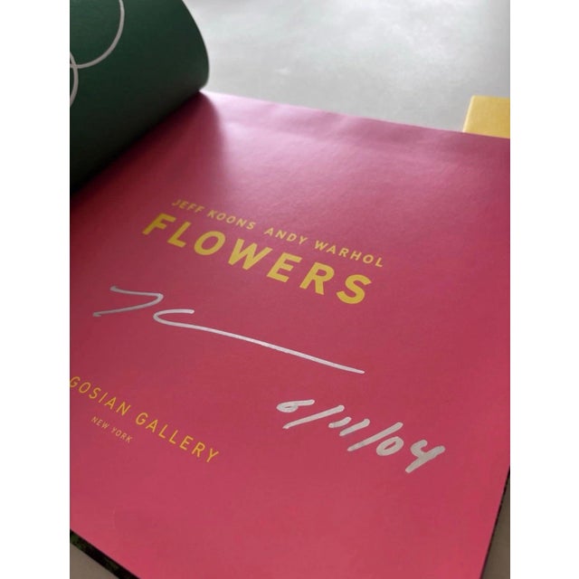 rare, hand-signed first edition copy of the Jeff Koons & Andy Warhol: Flowers exhibition catalog, published by Gagosian...