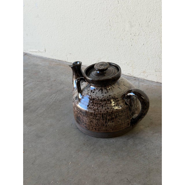 Vintage Danish Studio Pottery Teapot – Brown Drip Glaze Stoneware, 1970s For Sale In Los Angeles - Image 6 of 9