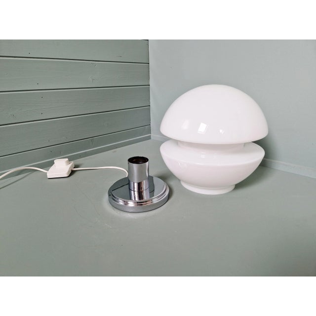 Space Age White Opaline and Chrome Metal Table Lamp, 1970s For Sale - Image 11 of 16