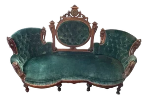 Late 19th Century Antique John Jelliff Renaissance Revival Settee With Jenny Lind Back Egyptian Busts