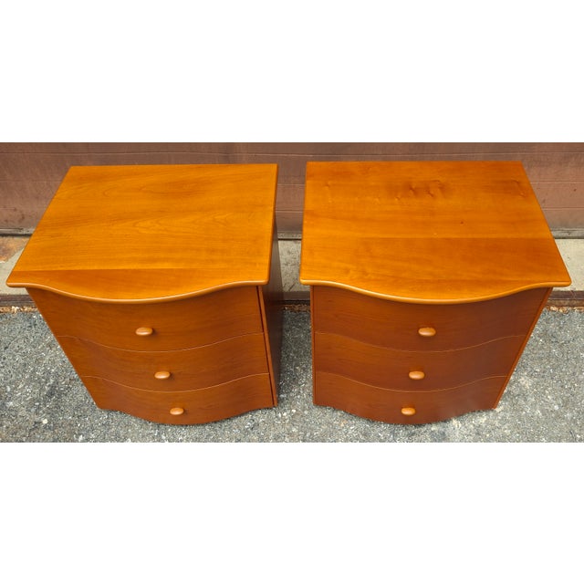 Late 20th Century Late 20th Century Pair Scandinavian Modern Style Italian Cherry Bedside Chests of Drawers For Sale - Image 5 of 13