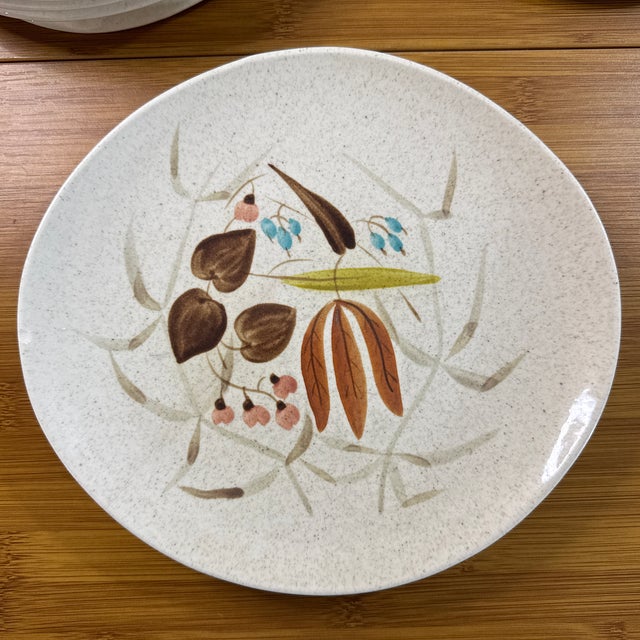 1950s Mid-Century Modern Red Wing Pottery "Random Harvest" Futura Lunch Plates - Set of 6 For Sale - Image 9 of 10