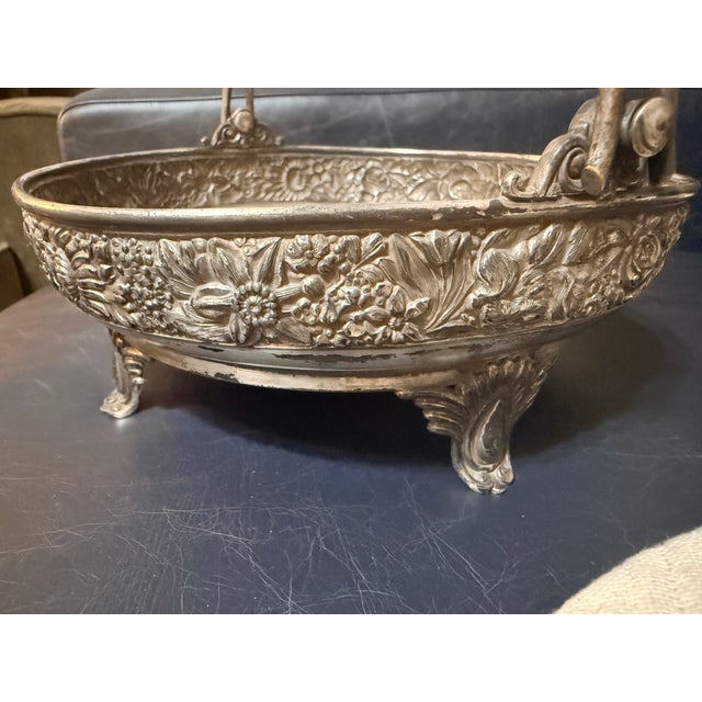 Meriden Silver Plate Co. 1880s Meriden Aesthetic Movement Quadruple Silver Plate Bride’s Cake Basket For Sale - Image 4 of 7