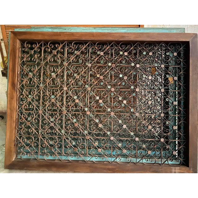 Vintage Large Wood Framed Iron Rosette Screen For Sale - Image 4 of 5